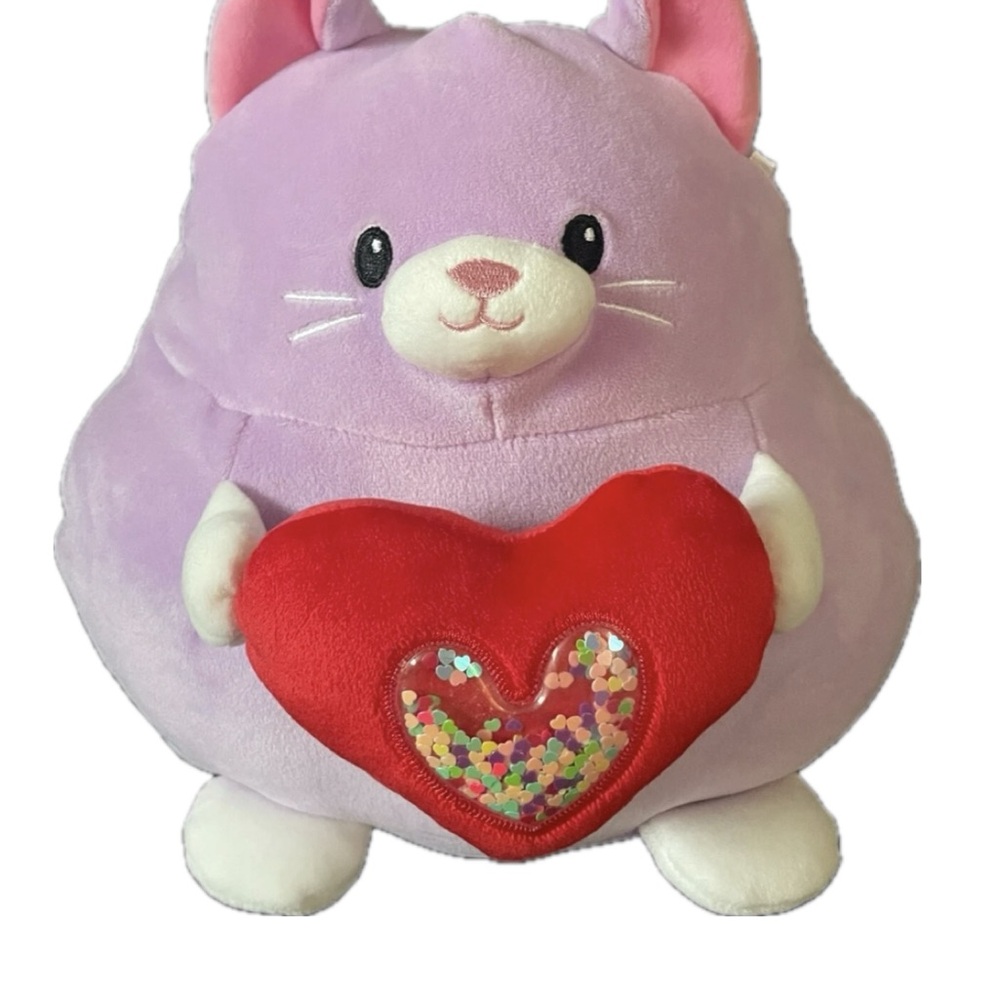 Cuddly Purple Cat Plush with Red Heart